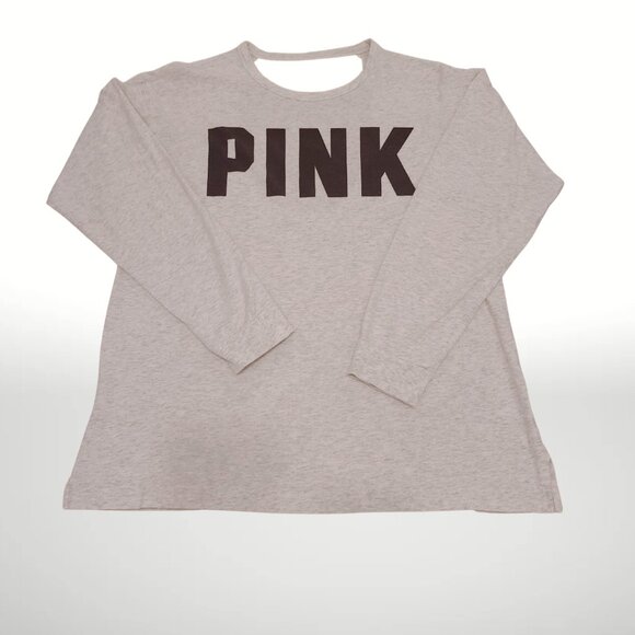 PINK Victoria's Secret Tops - Victoria's Secret PINK Gray Long Sleeve Cutout Back Logo Shirt Size Medium